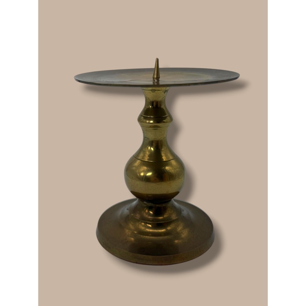 Vintage Solid Brass Pillar Candle Holder Baluster Spike Taper Stand 5 Inch